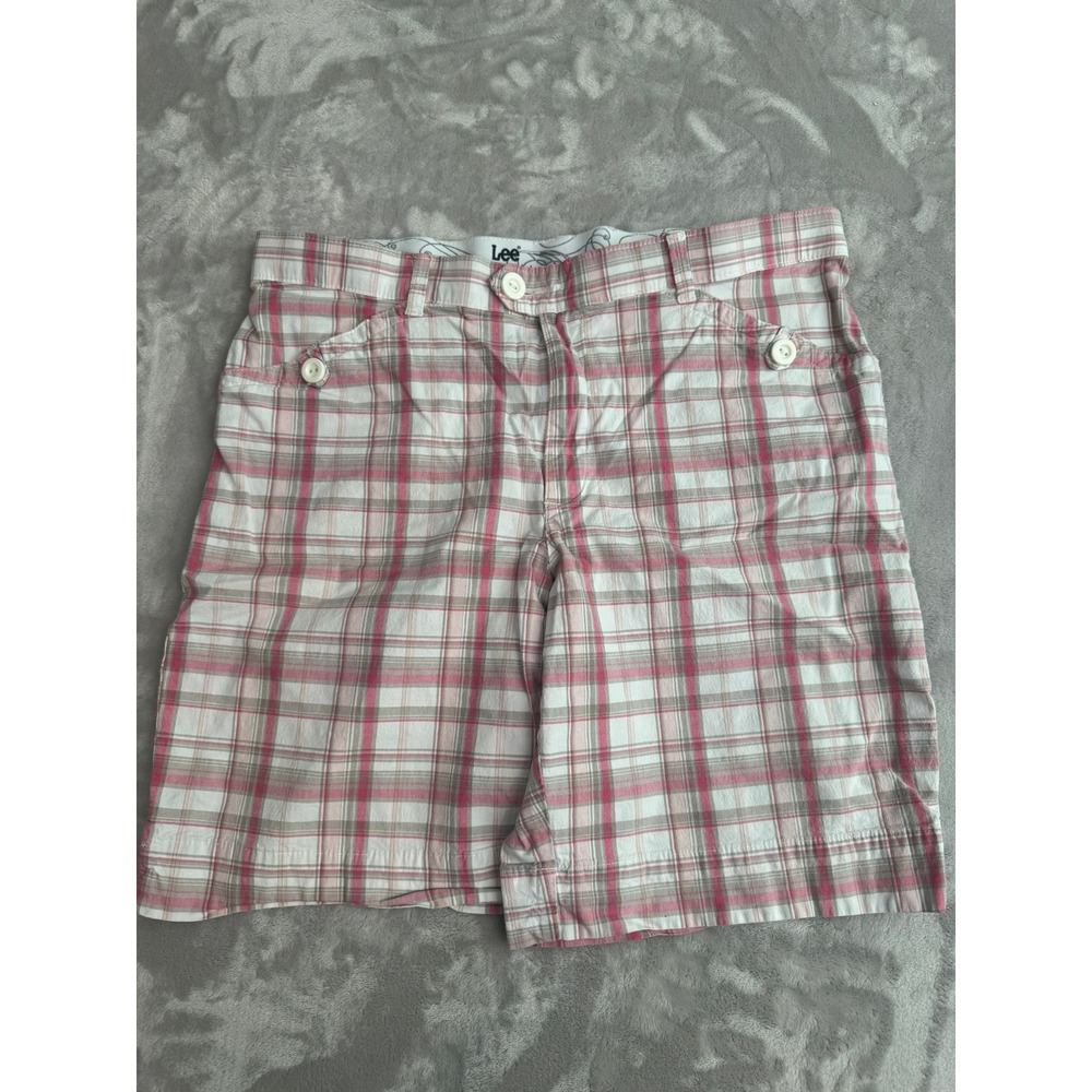 Lee Platinum Label Women's Plaid Shorts Pink Beige White Casual Size‎ 16
